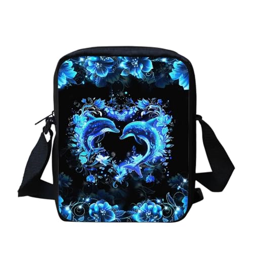 bqabhu Süße Koala Damen Messenger Bag Schulter Crossbody Umhängetasche mit verstellbarem Riemen, Blue Dolphin Floral, Einheitsgröße von bqabhu