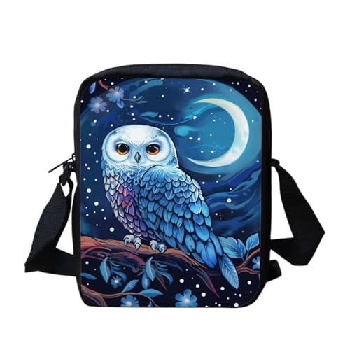 bqabhu Süße Koala Damen Messenger Bag Schulter Crossbody Umhängetasche mit verstellbarem Riemen, Blue Owl Moon, Einheitsgröße von bqabhu