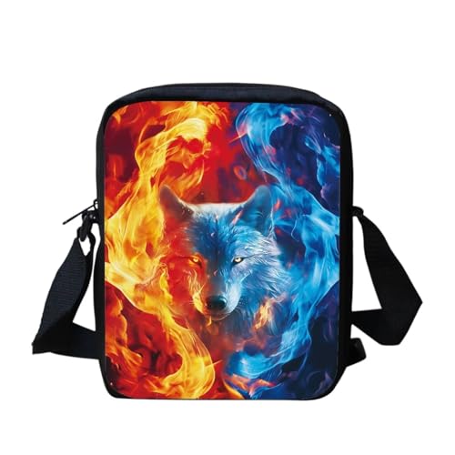 bqabhu Süße Koala Damen Messenger Bag Schulter Crossbody Umhängetasche mit verstellbarem Riemen, Feuerwolf, Einheitsgröße von bqabhu