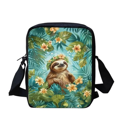 bqabhu Süße Koala Damen Messenger Bag Schulter Crossbody Umhängetasche mit verstellbarem Riemen, Lustiges Faultier-Blumenmuster, Einheitsgröße von bqabhu