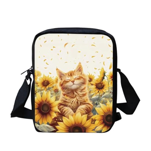bqabhu Süße Koala Damen Messenger Bag Schulter Crossbody Umhängetasche mit verstellbarem Riemen, Sonnenblumenkatze, Einheitsgröße von bqabhu