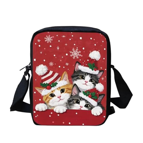 bqabhu Süße Umhängetasche mit Schneemann-Motiv, für Damen, Reise-Schultertasche mit verstellbarem Riemen, Weihnachtskatzen, Einheitsgröße von bqabhu