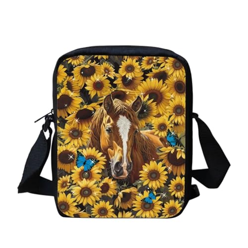 bqabhu Umhängetasche mit Jamaika-Flagge, Schmetterling, Umhängetasche, lässige Schultertasche, Sonnenblumenpferd, Einheitsgröße von bqabhu