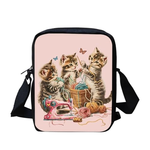 bqabhu Umhängetasche mit lustigem Eulen-Blumenmuster, Mini-Umhängetasche, Geldbörse, Handytasche, Lustige Katze, Einheitsgröße von bqabhu