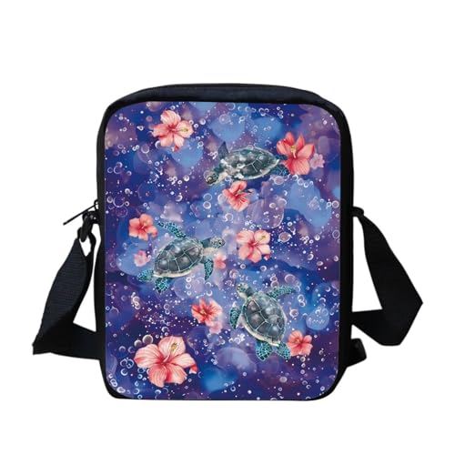 bqabhu Umhängetasche mit lustigem Eulen-Blumenmuster, Mini-Umhängetasche, Geldbörse, Handytasche, Meeresschildkröte, Blumenmuster, Einheitsgröße von bqabhu