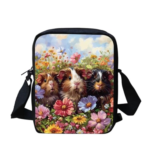 bqabhu Umhängetasche mit lustigem Eulen-Blumenmuster, Mini-Umhängetasche, Geldbörse, Handytasche, Meerschweinchen, Einheitsgröße von bqabhu