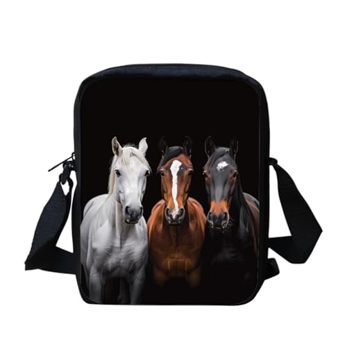 bqabhu Umhängetasche mit lustigem Eulen-Blumenmuster, Mini-Umhängetasche, Geldbörse, Handytasche, Schwarzes Pferd, Einheitsgröße von bqabhu