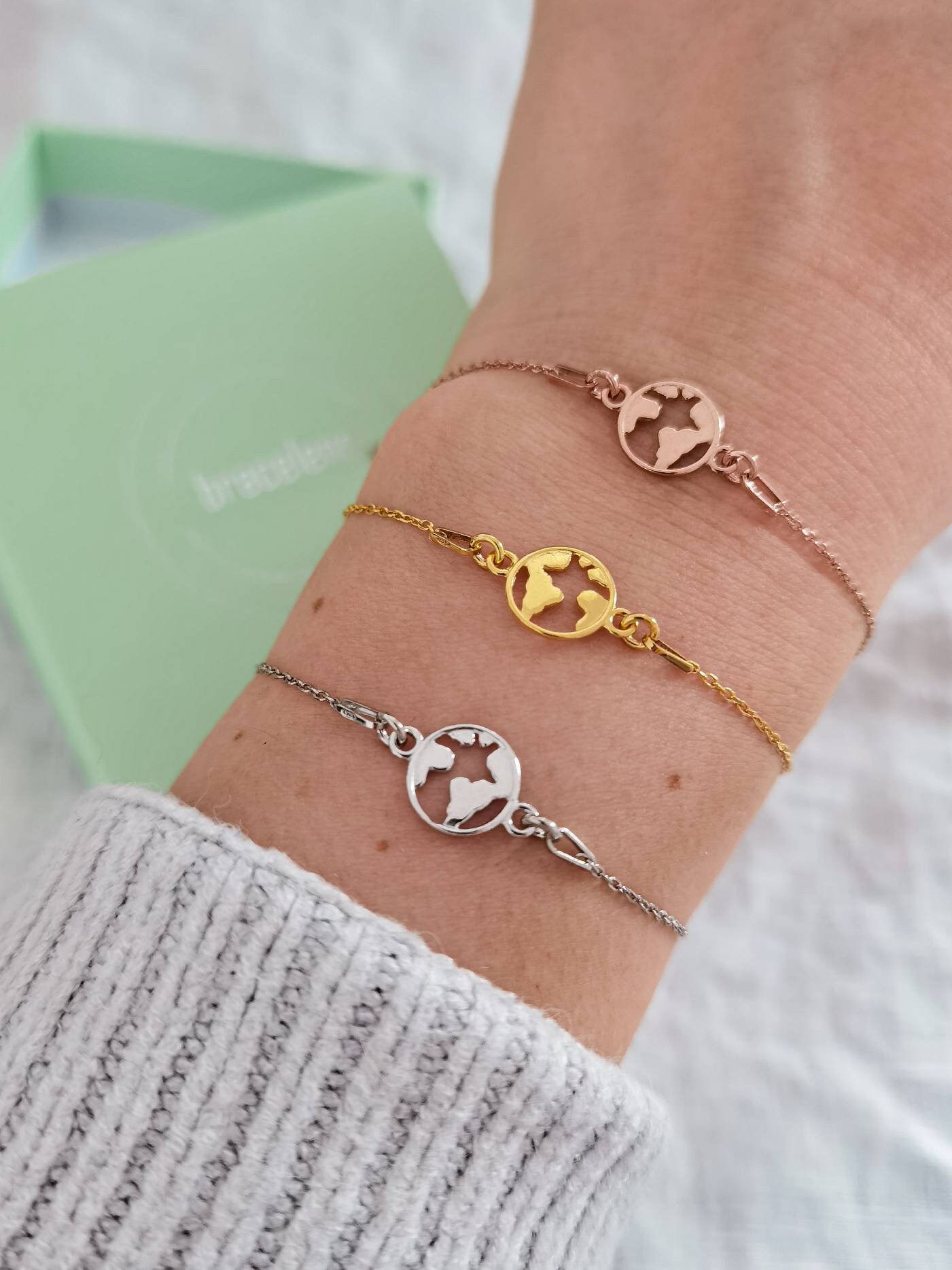 Armband Weltkarte 925 Sterling Silber - Weltreise Abschiedsgeschenk von bracelens