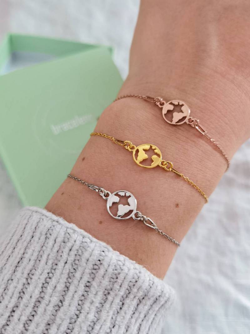 Armband Weltkarte 925 Sterling Silber - Weltreise Abschiedsgeschenk von bracelens