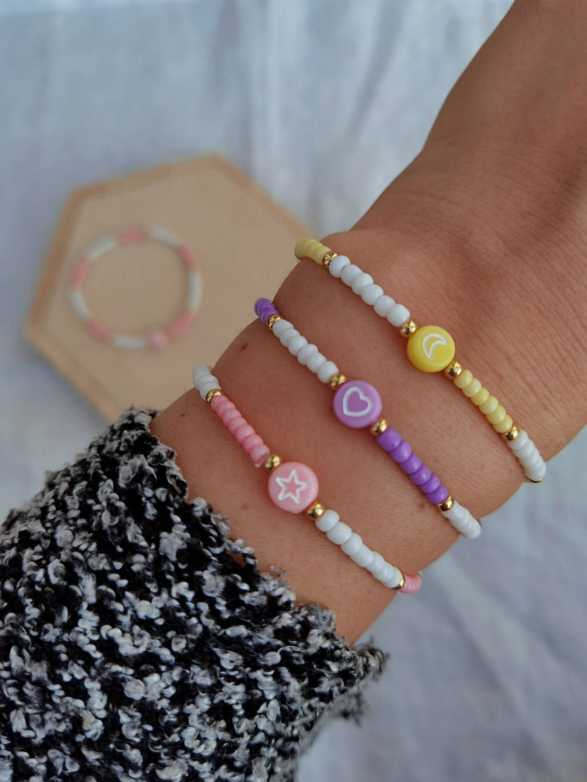 Buntes Perlenarmband // Armband Herz Mond Stern Blume Farbe & Motiv Nach Wahl Sommer von bracelens