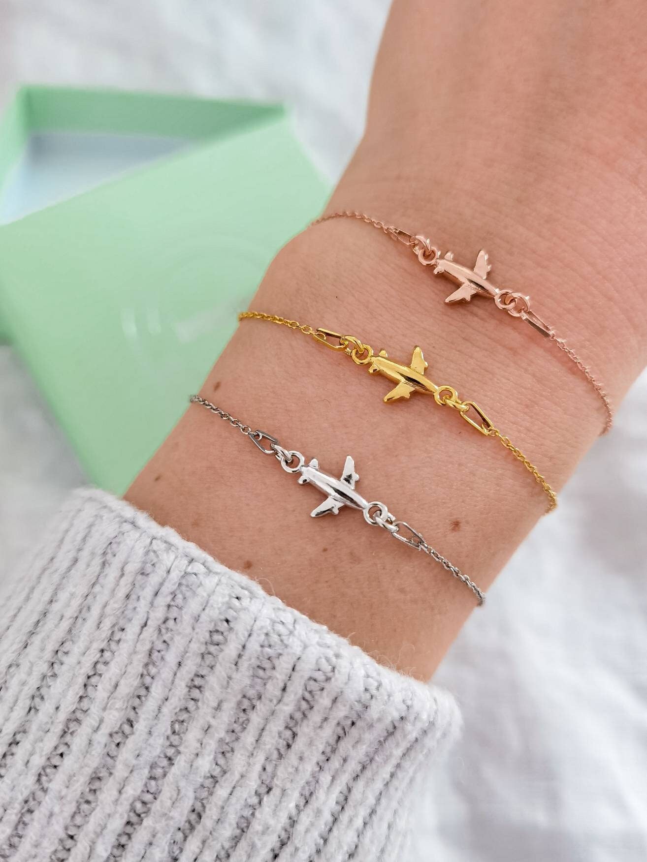 Flugzeug Armband 925 Sterling Silber I Geschenk Reise Weltreise Abschiedsgeschenk von bracelens