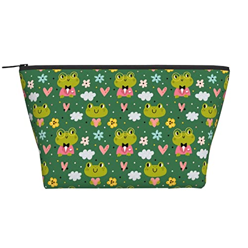 Cobcub Frosch tragbare tägliche Aufbewahrungstasche mit Reißverschluss, kann als Make-up-Tasche, Schreibwaren, Bleistift/Stifteetui für Damen verwendet werden, Frosch und bunte Blumen, Einheitsgröße, von bradkke