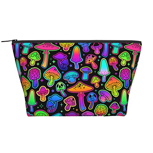 Cobcub Mushroom tragbare tägliche Aufbewahrungstasche mit Reißverschluss, kann als Make-up-Tasche, Schreibwaren, Bleistift/Stifteetui für Damen verwendet werden, Bunter Trippy-Pilz, Einheitsgröße, von bradkke