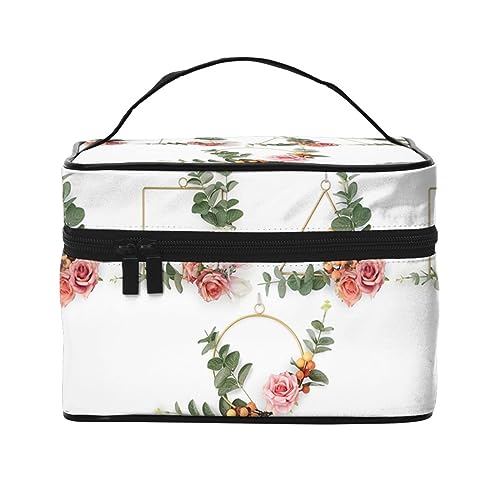 Grünes Wassergras Reise-Make-up-Tasche für Damen, wasserabweisend, Kosmetiktasche, faltbar, Kulturbeutel, Lehrer-Geschenke, Goldfarbenes Blumenmuster, Einheitsgröße, Kosmetikkoffer von bradkke