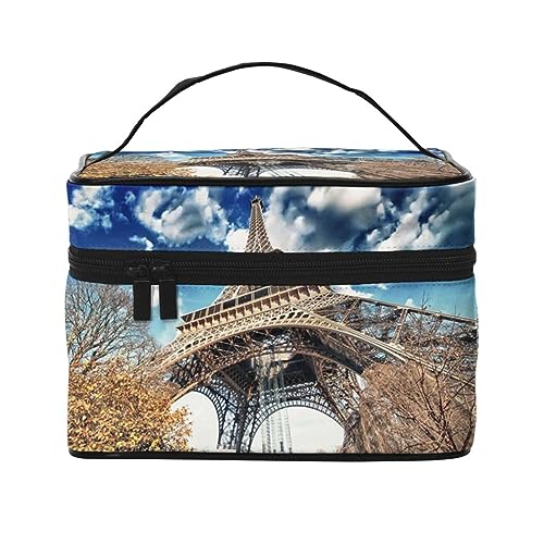 Grünes Wassergras Reise-Make-up-Tasche für Damen, wasserabweisend, Kosmetiktasche, faltbar, Kulturbeutel, Lehrer-Geschenke, Skyline von Paris, Einheitsgröße, Kosmetikkoffer von bradkke