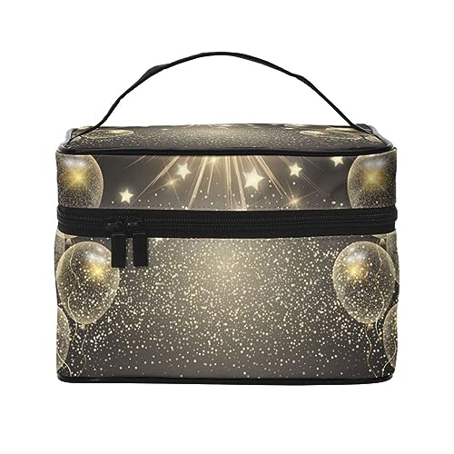 Halloween-Kürbis-Reise-Make-up-Tasche für Damen, wasserabweisend, Kosmetiktasche, faltbar, Kulturbeutel, Lehrergeschenk, Goldener Ballon, Einheitsgröße, Kosmetikkoffer von bradkke