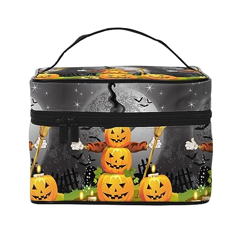 Halloween-Kürbis-Reise-Make-up-Tasche für Damen, wasserabweisend, Kosmetiktasche, faltbar, Kulturbeutel, Lehrergeschenk, Halloween Kürbis, Einheitsgröße, Kosmetikkoffer von bradkke