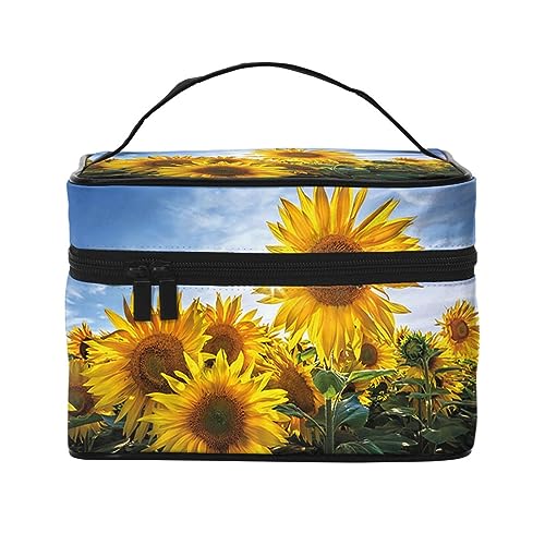 Kosmetiktasche für Damen, Motiv: Sonnenuntergang, Natur, Hintergrund, wasserfest, Kosmetiktasche, faltbar, Kulturbeutel, Lehrergeschenk, Himmel-Sonnenblume, Einheitsgröße, Kosmetikkoffer von bradkke