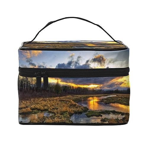 Kosmetiktasche für Damen, Motiv: Sonnenuntergang, Natur, Hintergrund, wasserfest, Kosmetiktasche, faltbar, Kulturbeutel, Lehrergeschenk, Naturhintergrund bei Sonnenuntergang, Einheitsgröße, von bradkke