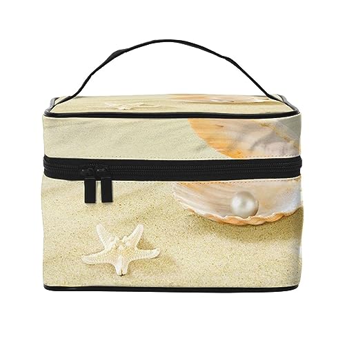 Kosmetiktasche für Damen, Motiv: Sonnenuntergang, Natur, Hintergrund, wasserfest, Kosmetiktasche, faltbar, Kulturbeutel, Lehrergeschenk, Seesternmuschel und Strand, Einheitsgröße, Kosmetikkoffer von bradkke