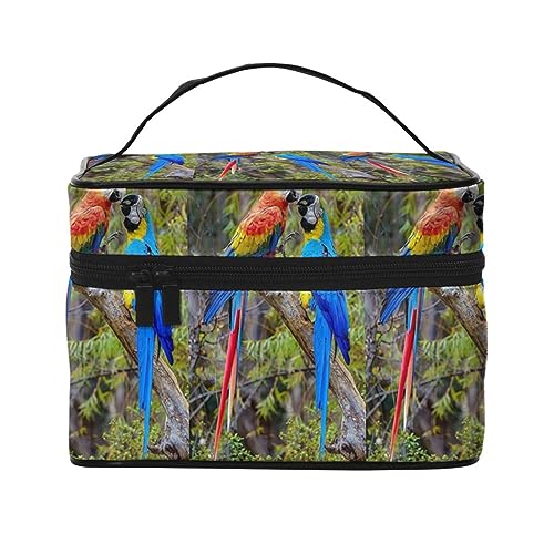 Kosmetiktasche für Damen, Motiv: Sonnenuntergang, Natur, Hintergrund, wasserfest, Kosmetiktasche, faltbar, Kulturbeutel, Lehrergeschenk, Zweifarbige Papageien, Einheitsgröße, Kosmetikkoffer von bradkke