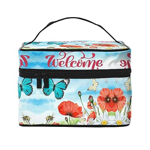 Kosmetiktasche mit Gothic-Wandpapier, Reise-Make-up-Tasche für Damen, wasserabweisend, faltbar, Kulturbeutel, Lehrergeschenk, Frühlingsblumen, Biene, Einheitsgröße, Kosmetikkoffer von bradkke