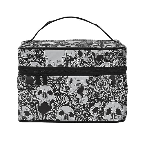 Kosmetiktasche mit Gothic-Wandpapier, Reise-Make-up-Tasche für Damen, wasserabweisend, faltbar, Kulturbeutel, Lehrergeschenk, Horrible Dark Skulls, Einheitsgröße, Kosmetikkoffer von bradkke