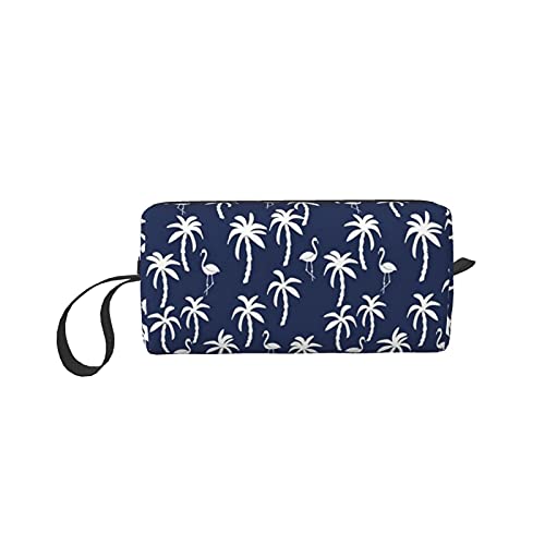 Münztasche mit Palmen-Flamingo-Sommer-Motiv und tropischem Druck, marineblau, Stiftehalter, Clutch, Handgelenk, Geldbörse, Geldbörse, tragbare Aufbewahrungsbox, Kosmetiktasche, Reißverschluss, Siehe von bradkke