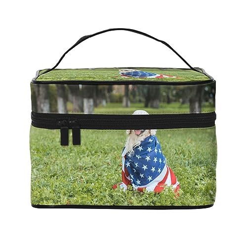 Reise-Make-up-Tasche für Damen, Motiv: Baumfrosch, wasserabweisend, faltbar, Kulturbeutel, Lehrergeschenk, US-Flagge mit Hund, Einheitsgröße, Kosmetikkoffer von bradkke