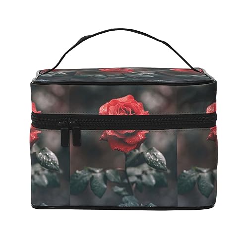 Reise-Make-up-Tasche für Damen, Motiv: Pinguine auf Eisberg, wasserabweisend, faltbar, Kulturbeutel, Lehrergeschenk, Rosenblüte, Einheitsgröße, Kosmetikkoffer von bradkke