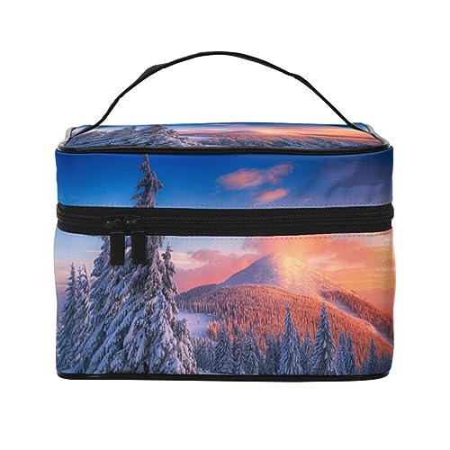 Reise-Make-up-Tasche für Damen, Motiv: Totenkopf des Stiers und niedlicher Kaktus, wasserabweisend, Kosmetiktasche, faltbar, Kulturbeutel, Lehrergeschenk, Winter Wonderlands, Einheitsgröße, von bradkke