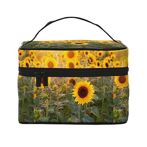 Reise-Make-up-Tasche für Damen, Motiv: Totenkopf des Stiers und niedlicher Kaktus, wasserabweisend, Kosmetiktasche, faltbar, Kulturbeutel, Lehrergeschenk, sonnenblume, Einheitsgröße, Kosmetikkoffer von bradkke