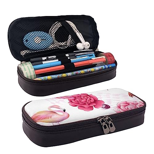 bradkke Federmäppchen aus Leder, Motiv: rosa Flamingos, großes Fassungsvermögen, niedliches Federmäppchen, Kosmetik-Organizer-Tasche mit Reißverschluss, rose, Einheitsgröße, Kosmetikkoffer von bradkke