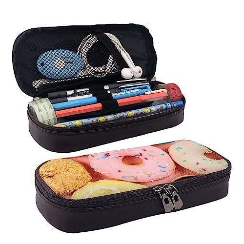 bradkke Federmäppchen aus Leder, mit Donut-Motiv, großes Fassungsvermögen, niedliches Federmäppchen, Kosmetik-Organizer-Tasche mit Reißverschluss, Rosa, rose, Einheitsgröße, Kosmetikkoffer von bradkke