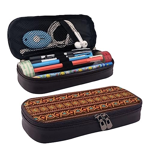 bradkke Federmäppchen aus Leder mit mexikanischer Volkskunst, Boho-Druck, großes Fassungsvermögen, niedliches Federmäppchen, Kosmetik-Organizer-Tasche mit Reißverschluss, Schwarz , Einheitsgröße, von bradkke