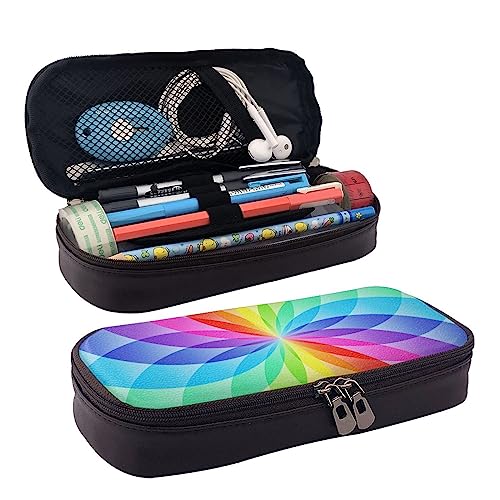 bradkke Federmäppchen mit Regenbogen-Motiv, bedrucktes Leder, großes Fassungsvermögen, niedliches Federmäppchen, Kosmetik-Organizer-Tasche mit Reißverschluss, Schwarz , Einheitsgröße, Kosmetikkoffer von bradkke