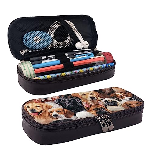 bradkke Federmäppchen mit vielen Hunden, bedrucktes Leder-Federmäppchen, großes Fassungsvermögen, niedliches Federmäppchen, Kosmetik-Organizer-Tasche mit Reißverschluss, Schwarz , Einheitsgröße, von bradkke