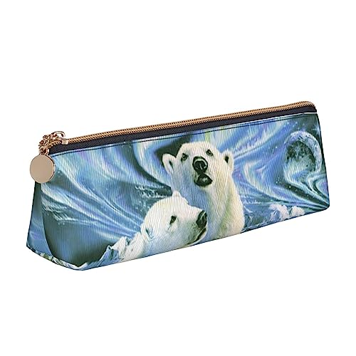 bradkke Polar Bears Federmäppchen mit Nordlichtern, bedrucktes Leder-Federmäppchen, großes Fassungsvermögen, Federmäppchen mit Reißverschluss für Büro, weiß, Einheitsgröße, Kosmetikkoffer von bradkke