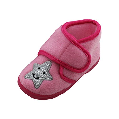 Brandsseller Glitzernder Stern Hausschuh mit rutschfester Sohle und Klettverschluss für Mädchen - Farbe: Pink - Größe: 24 von Brandsseller