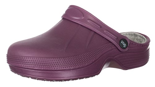 Brandsseller Damen Clog Hausschuh Gartenschuh Pantoffel Warm-Gefüttert - Farben: Weiß/Grau, Pink/Grau, Schwarz/Türkis - Größen: 36-41 (37, Beere/Hellgrau) von Brandsseller