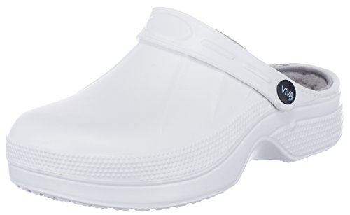 Brandsseller Damen Clogs Warm-Gefüttert Gartenschuhe Hausschuhe - Farbe : Weiß/Grau - Größe: 36 von Brandsseller