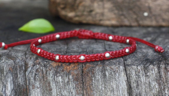 Dunkelrotes Silber Verstellbares Armband, Einfaches Fußkettchen, Hippie-Armband von brasslady