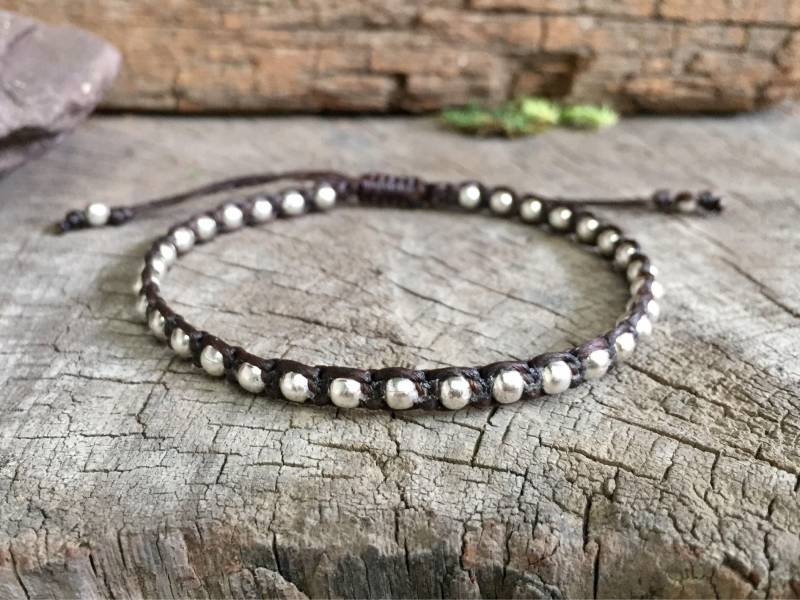 Einfache Silber Perlen Verstellbare Unisex Armband/Fußkettchen von brasslady