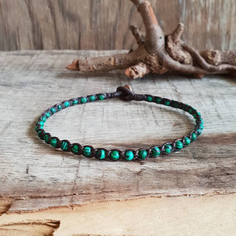 Einzel Malachit Perlen Unisex Fußkettchen Armband von brasslady