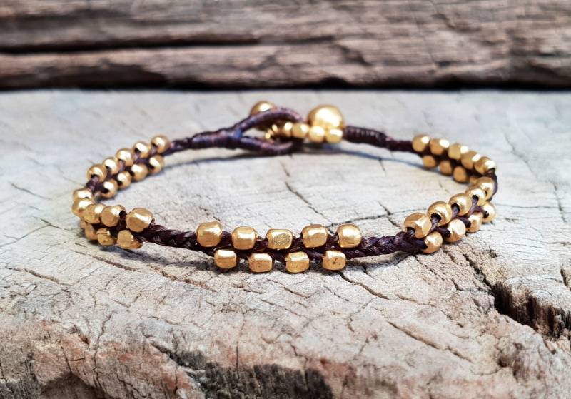Geflochtenes Messing Oder Silber Würfel Bead Unisex Armband, Messingperlen Fußkettchen von brasslady