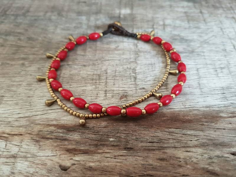 Süßes Rot Türkis Oval Messing Kette Frauen Fußkettchen/Armband von brasslady