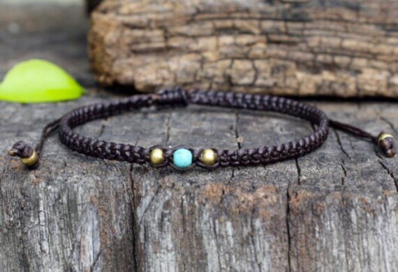 Türkis Messing Verstellbar Armband, Verstellbare Fußkette, Einfache Männer Armband von brasslady