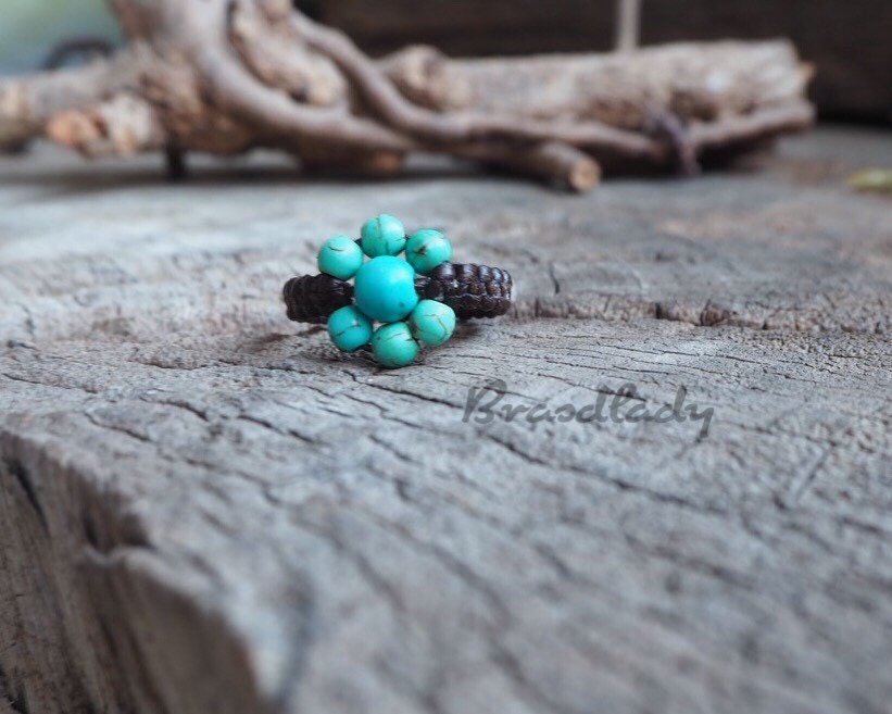 Türkiser Wachsschnur Ring von brasslady