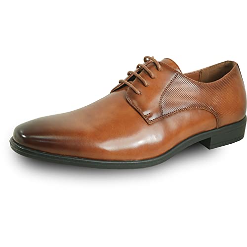 Bravo! Herren Kleiderschuh King-6 King-7 Classic Lace Up Oxford Plain or Cap Toe with Leather Sock Medium and Wide Width Black and Cognac, Cognac 7, 47 EU von bravo!