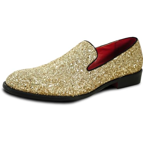 bravo! Herrenschuh, Abschlussball, Slipper, Smoking, klassischer Metallic-Glitzer, für Hochzeit, Abschlussball, Party, Schwarz, Gold, Silber, Gold 8, 44 EU von bravo!